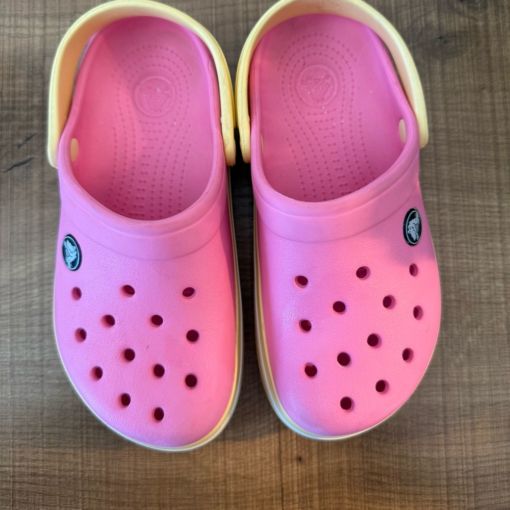 CROCS Kids Pink and Yellow Classic Clogs